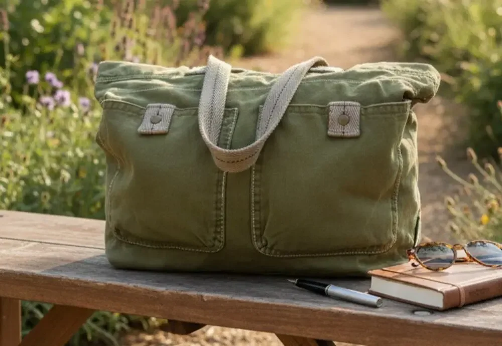 Mossimo Supply Co Army Green Tote Bag 14x18 with Front Pockets